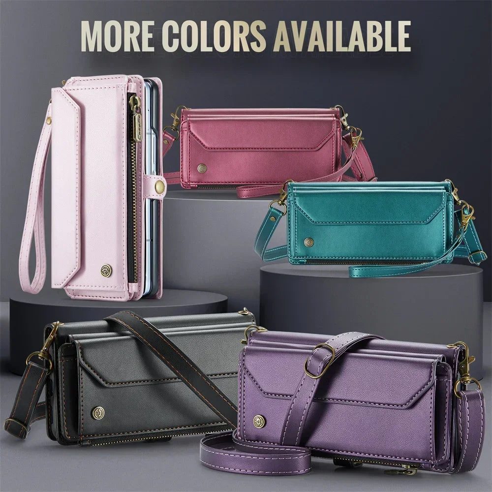 Crossbody Purse for Samsung Galaxy Z Fold 7 6 Fold5 Fold 4 Fold 3 Leather Flip Case Book Wallet Coque Retro Vintage Card Slots