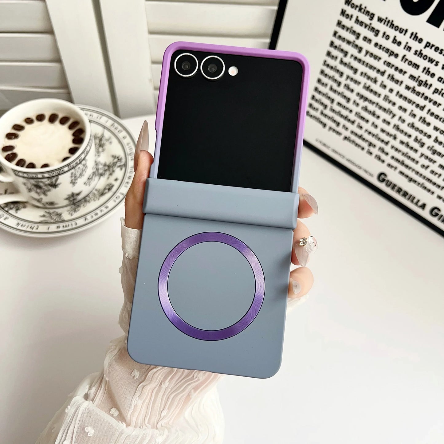 Magnetic Hinge Phone Case for Samsung Galaxy Z Flip 8 7 6 5 4 3 Flip8 Flip7 FE for Magsafe Double Color Gradient PC Back Cover
