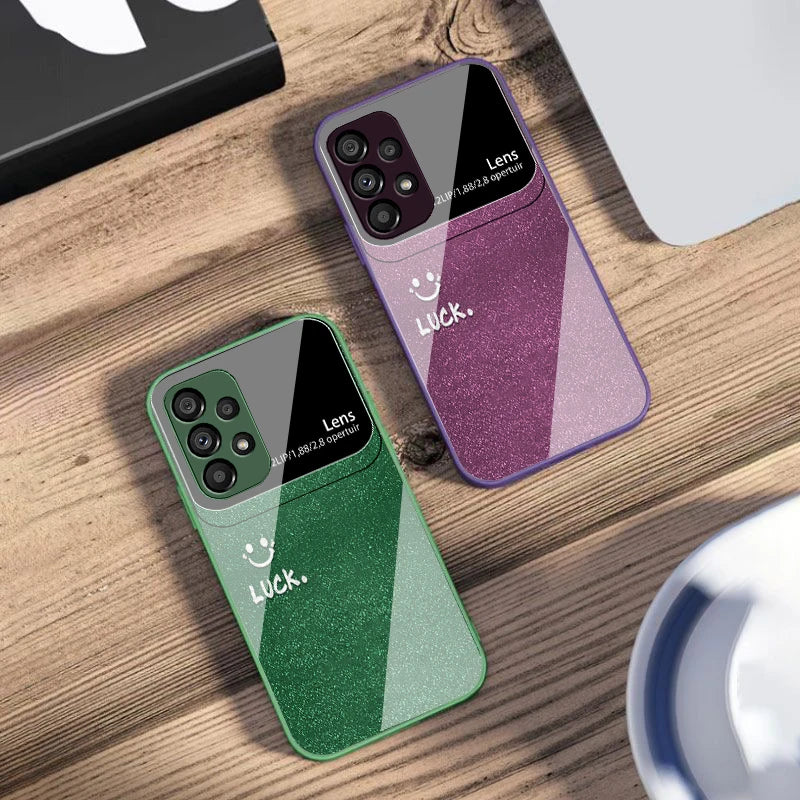 Sunshine Smile Silver For Samsung Galaxy S10 4G S20 11E 30 S21 22 S24 Fe Pro S23 S25 Ultra 5G S9 Tempered Glass Phone Case