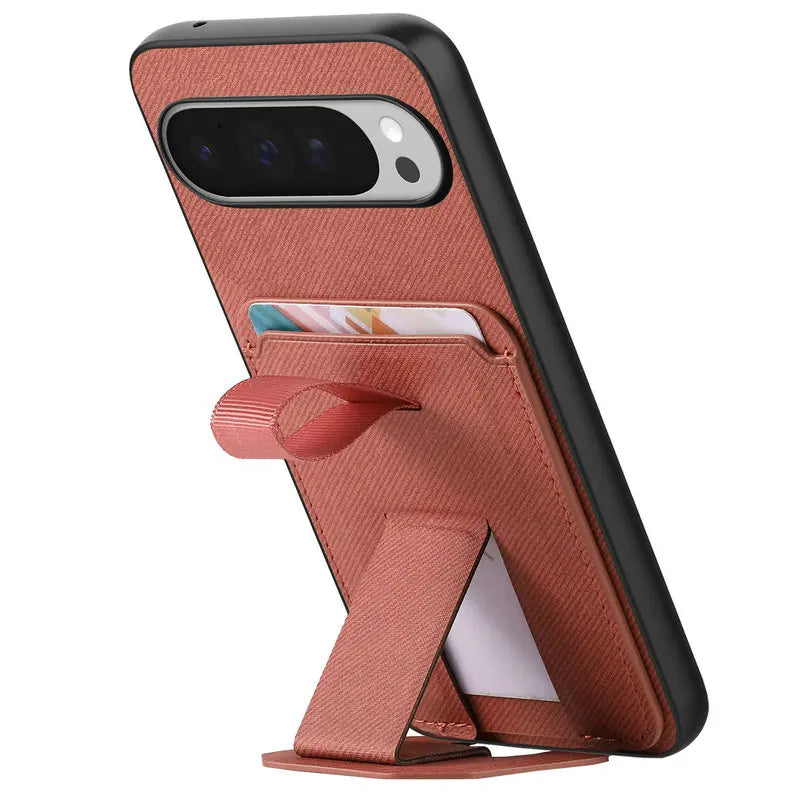 Business Retro Fabric Texture Phone Case for Google Pixel 11 Pro XL 9 10 Pro Foldable Card Slot Kickstand Ring Shockproof Cover