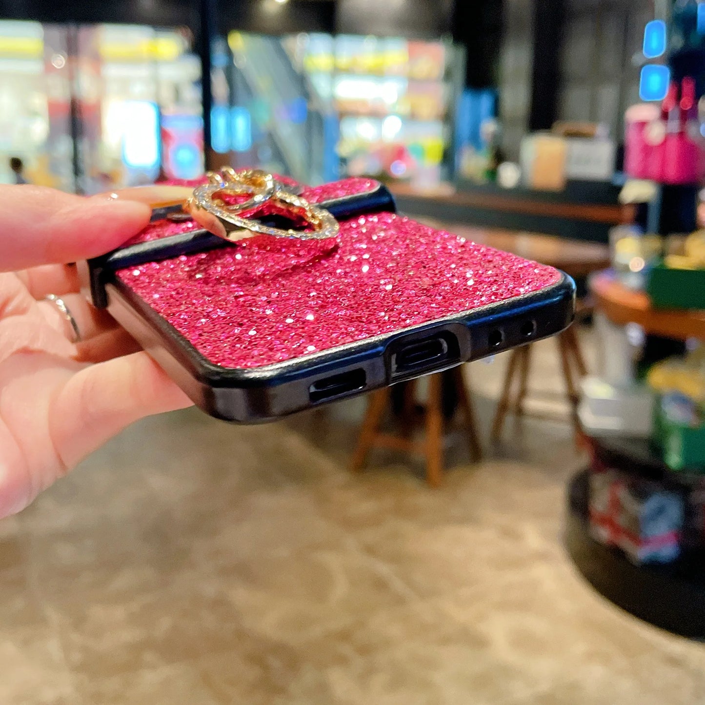 Artificial Glitter Ring Holder Sparkling Rhinestones Case For Motorola Razr 50 60 Ultra 2025 + 2024 Shiny Diamond Plating Cover