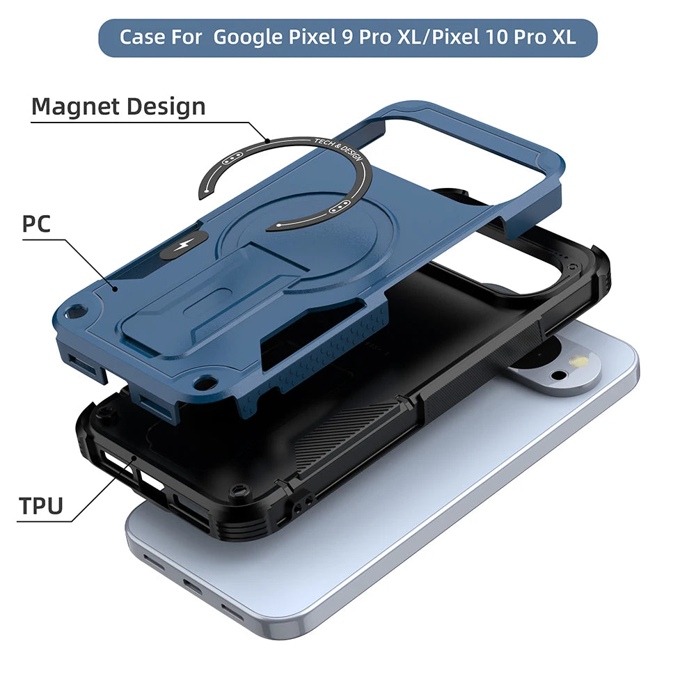 Luxury Armor Magnetic Holder Case For Google Pixel 10 10Pro 9 9Pro XL or Magsafe Wireless Charging Business Shockproof Cover