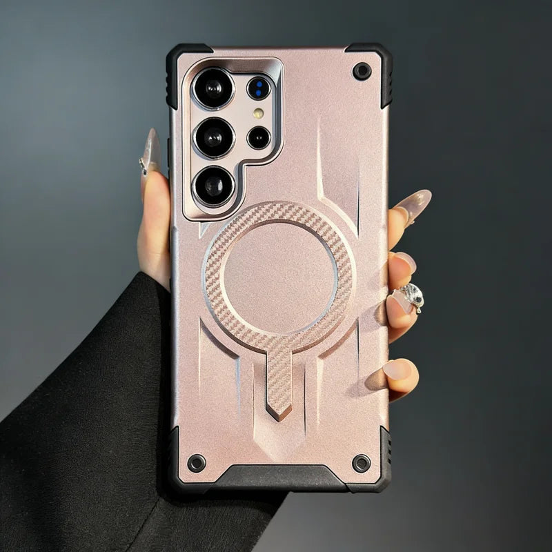 Luxury Carbon Fiber Pattern Magnetic Armor Case for Samsung S25 S24 S23 Ultra Plus Edge FE A35 A55 A36 A56 A16 A26 A17 A15 A14