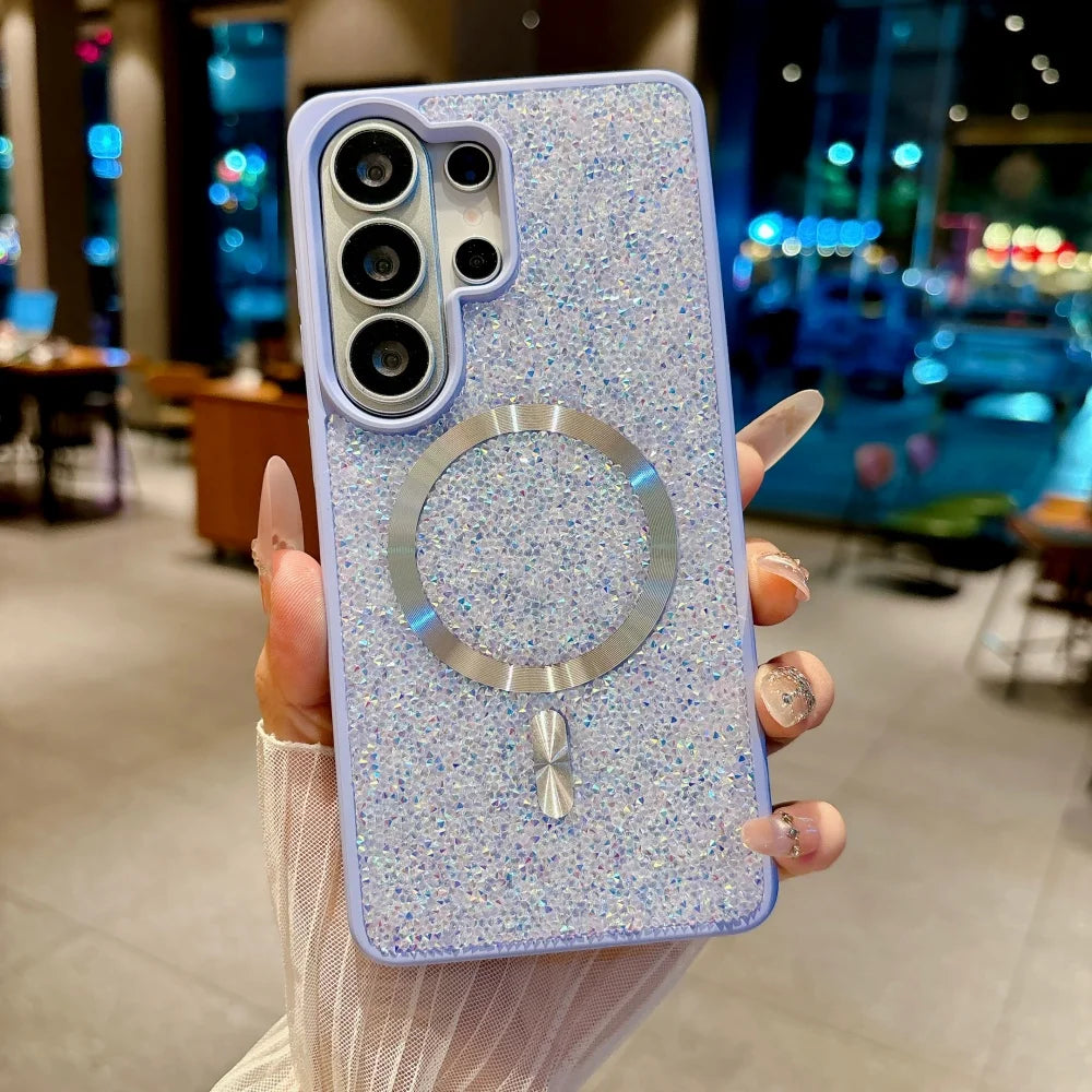 for Galaxy S26 Ultra Diamond Magnetic Case For Samsung S23 S24 S25 Ultra S26 Plus Bling Glitter for Magsafe Shockproof TPU Cover