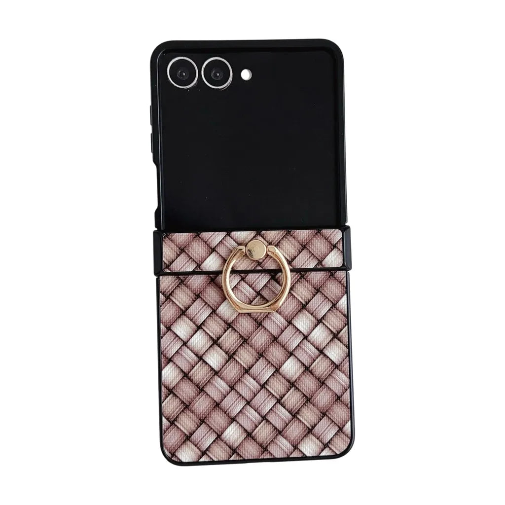 Dazzling Color Weave Pattern Case For Samsung Galaxy Z Flip 7 SE 6 5 4 3 ZFlip7 5G 3-piece Set With Finger Ring Colorful Cover