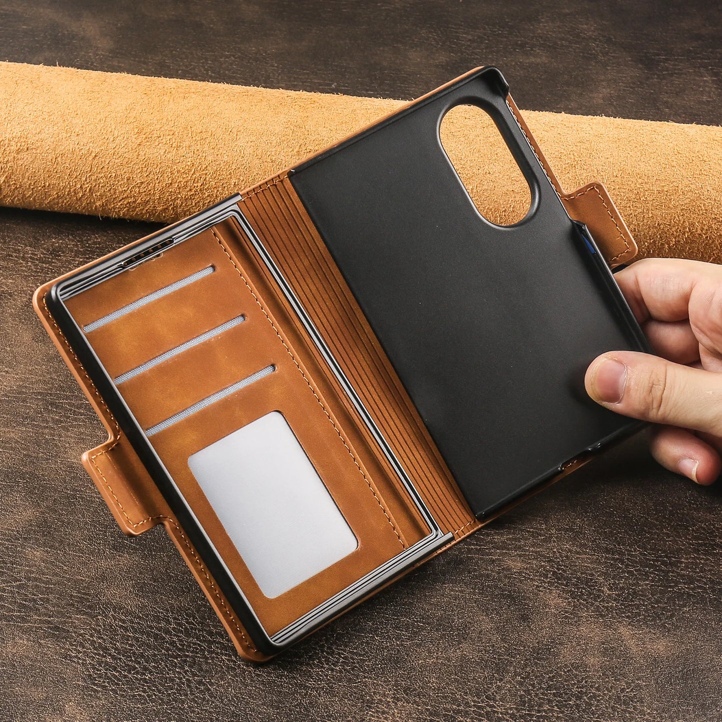Luxury Business Flip Card Slot Wallet Leather Phone Case‌ for Samsung Z Fold 8 Wide Shockproof Book Stand Comfortable Grip Cover
