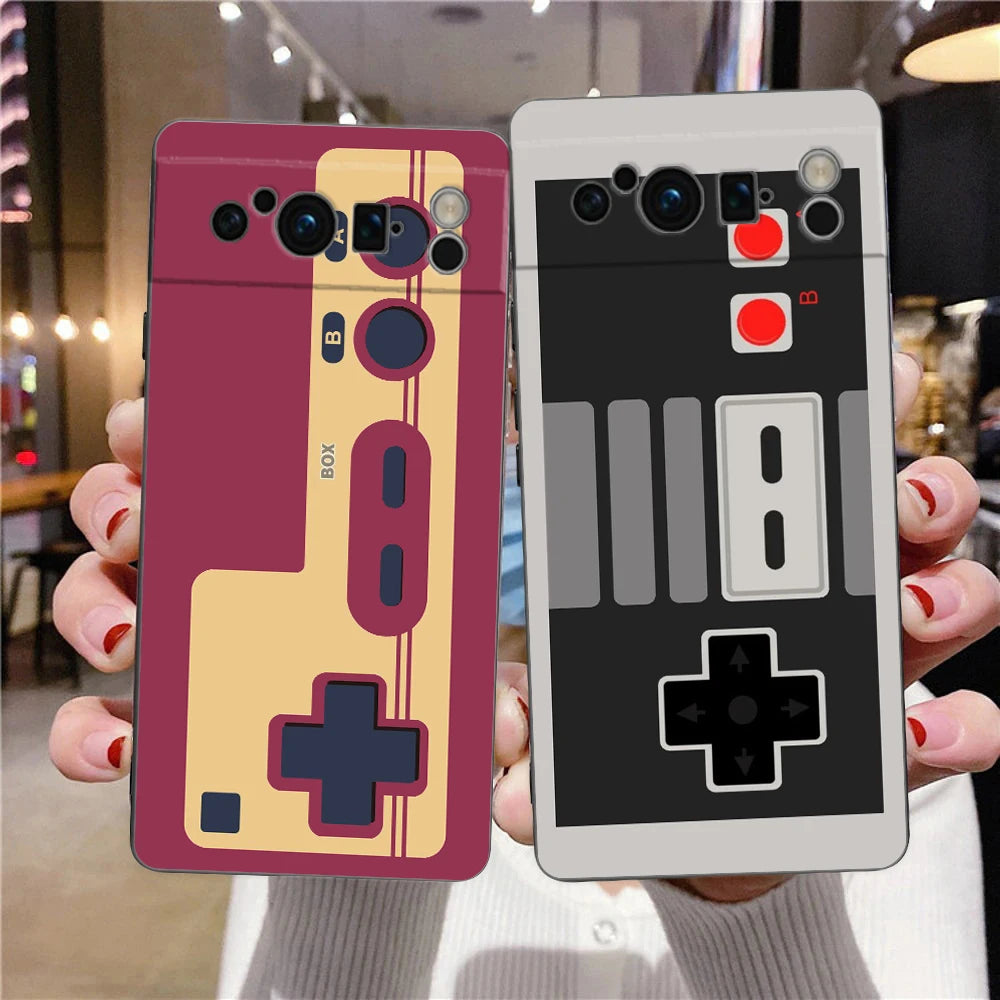 Video Game Boy Vintage GamePad Phone Case For Google Pixel 8 7 6 Pro 6A 7A 5G Soft Silicone Shockproof Black Cover TPU Fundas