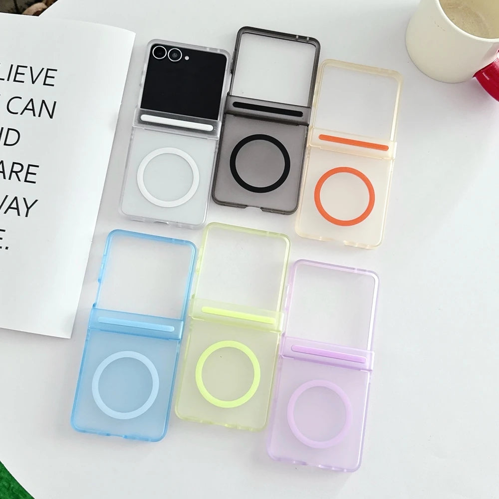 For Samsung Z Flip 8 Case Candy Color Translucent for Magsafe Phone Case for Galaxy Z Flip 7 6 5 Flip8 Hinge Protection PC Cover