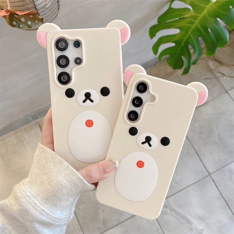 Cartoon Cute 3D Pink Ears Big Mouth Bear Silicone Soft Case for Samsung Galaxy S25 Ultra S24 Plus S25Ultra S25+ S 25 Back Cover