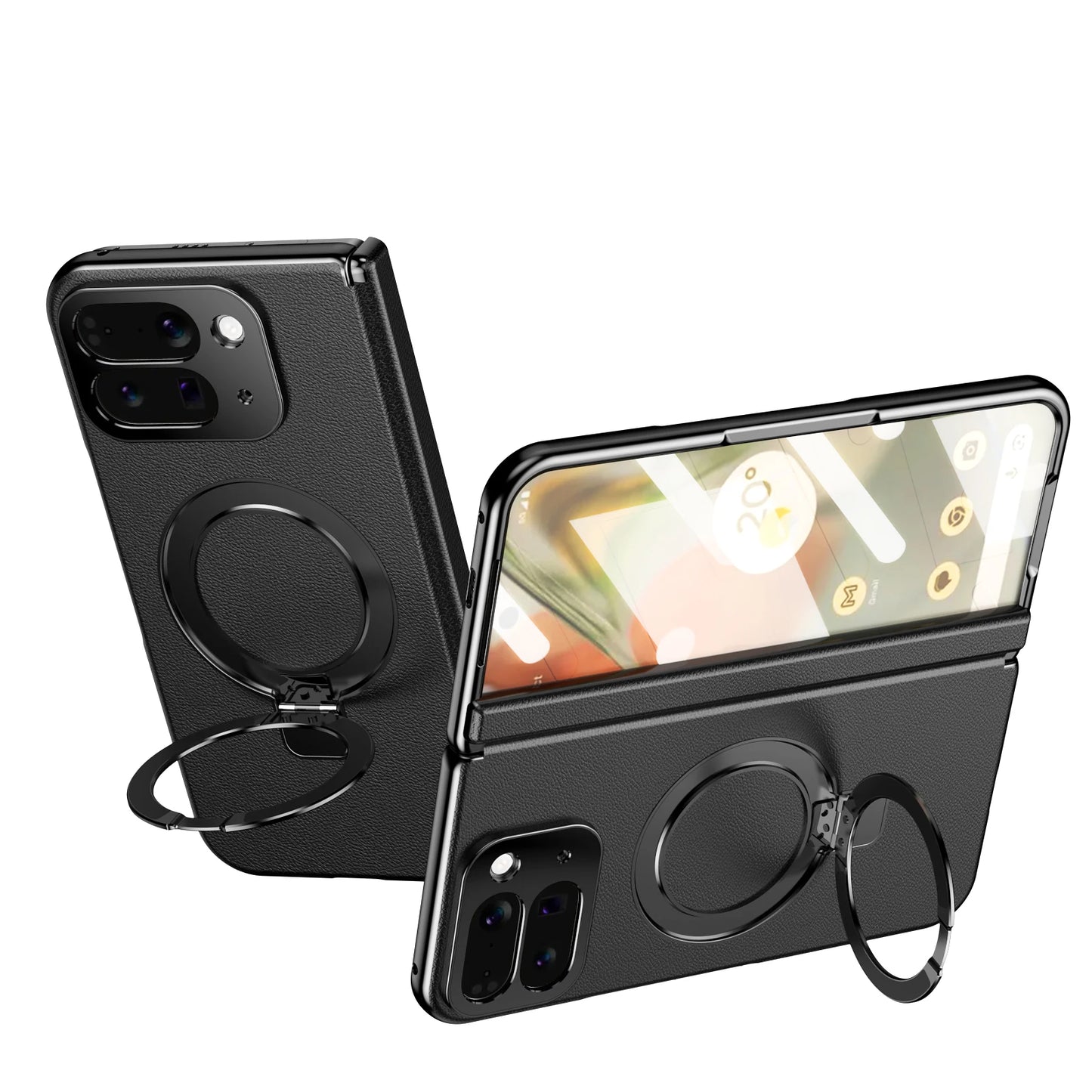Foldable Magnetic Ring Stand Leather Case For Google Pixel 10 Pro Fold Bracket Cover Magnetic Pivot With Glass Screen Protector