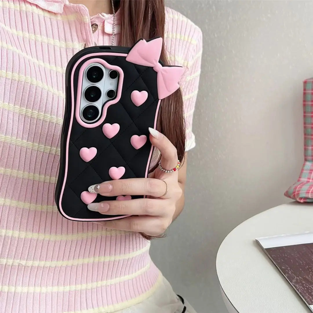 3D Cartoon Kitten Bowknot Case For Samsung Galaxy S26 S25 S24 S23 Ultra FE A57 A37 A07 A56 A36 A26 A17 A16 A15 A35 A55 A54 A24