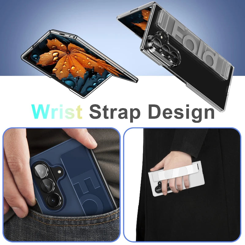 Luxury Wristband Phone Case For Samsung Galaxy Z Fold 7 6 5 4 3 Fold7 ZFold6 ZFold5 5G Folding Wrist Strap Shockproof Back Cover