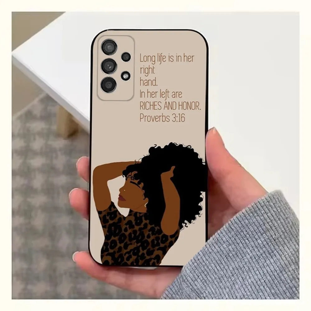 Black Girl A-Afro Phone Case For Samsung S25,S24,S23,S22,S20,S21,S10,Ultra,Plus,Lite,FE,Soft Silicone Black Cover