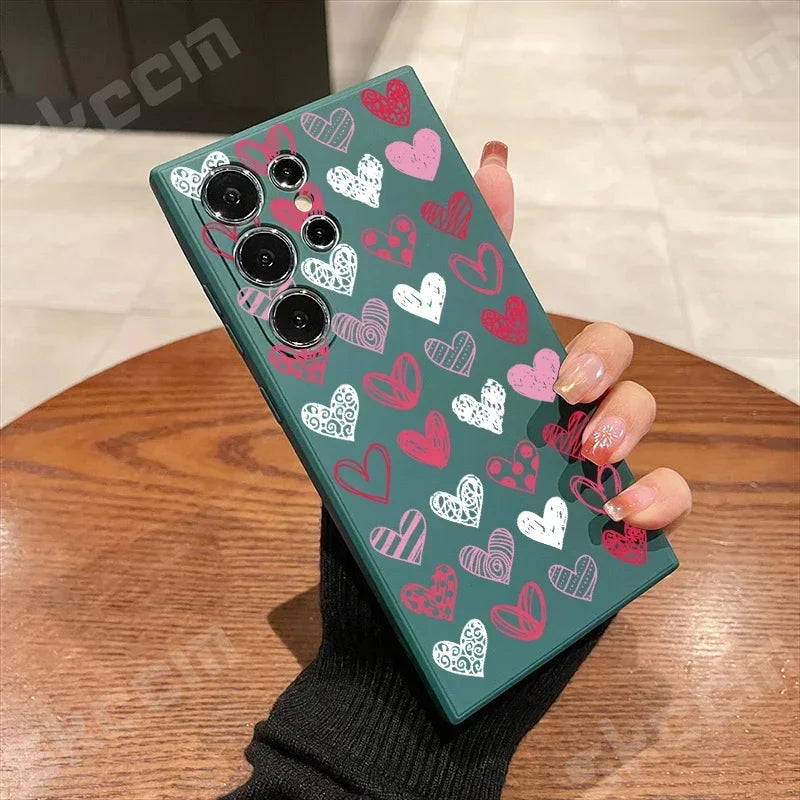 Colorful Love Heart Happy Phone Case For Samsung Galaxy S24 Ultra S25 S23 S22 Plus S20 FE A54 A55 A15 A35 A51 A71 A72 A73 Cover