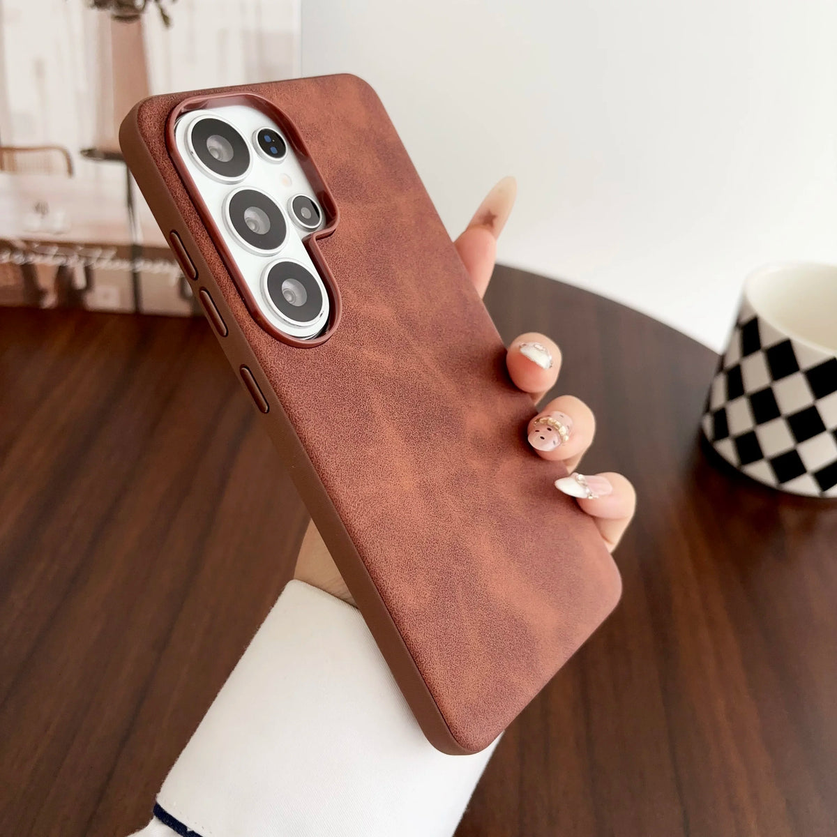 Fashion Lambskin Leather Texture Matte armor Case For Samsung S26 Ultra S25 S24 S23  Plus Lens Shockproof Phone Protect Cover