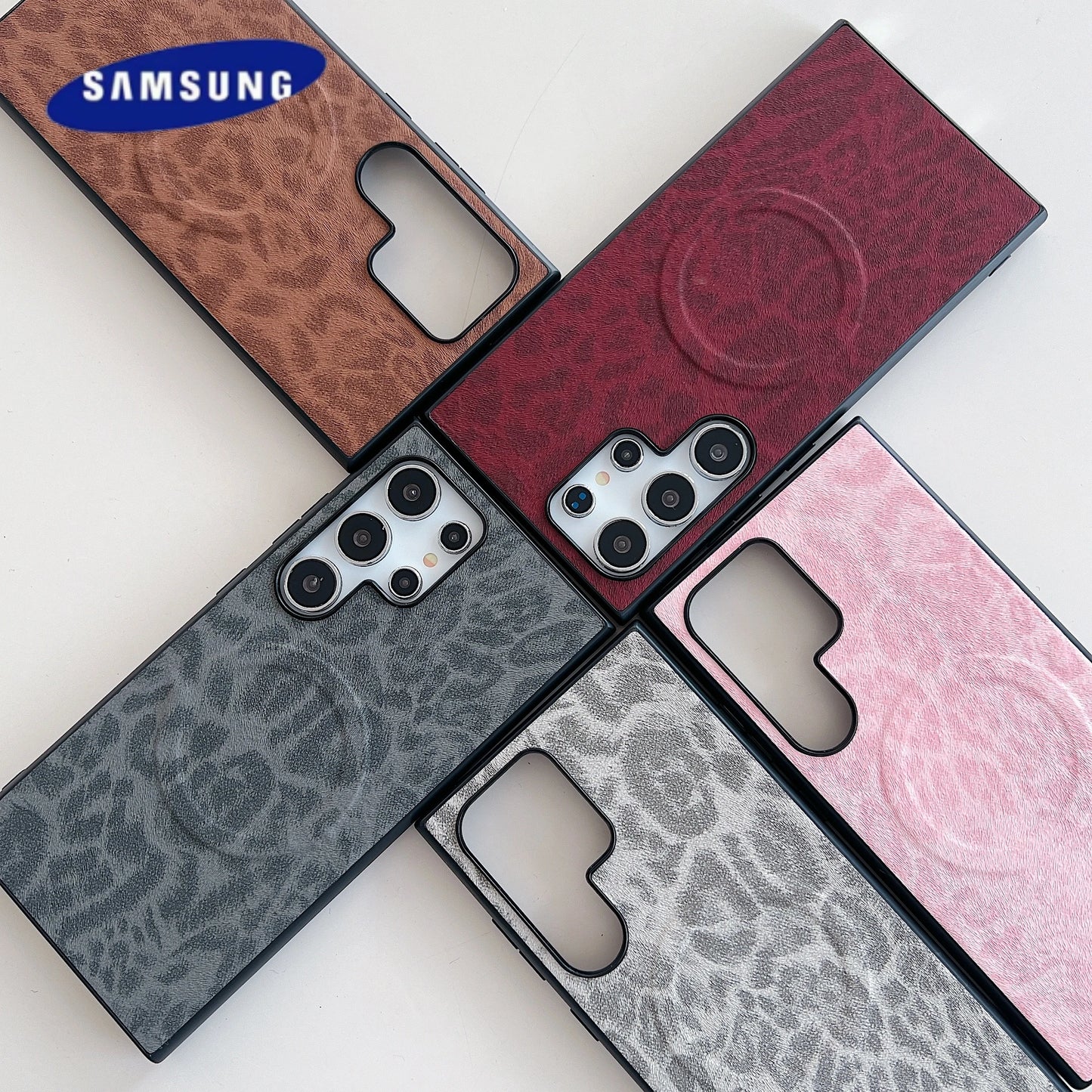 Magnetic Leopard Print Case For Samsung Galaxy S25 S24 Ultra S22 S23 FE Plus S21 Note 20 Ultra A55 A35 Wireless Charging Cover