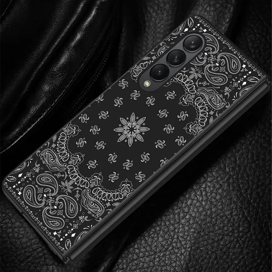 Black Art Pattern Case for Samsung Galaxy ZFold3 ZFold4 Z Fold 7 6 5 4 3 ZFold5 ZFold7 ZFold6 Back Phone Cover