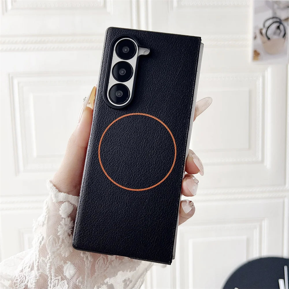 Magnetic Phone Case for Samsung Galaxy Z Fold 7 6 5 Fold7 Fold6 Fold5 5G Shockproof Hard PU Leather Cover