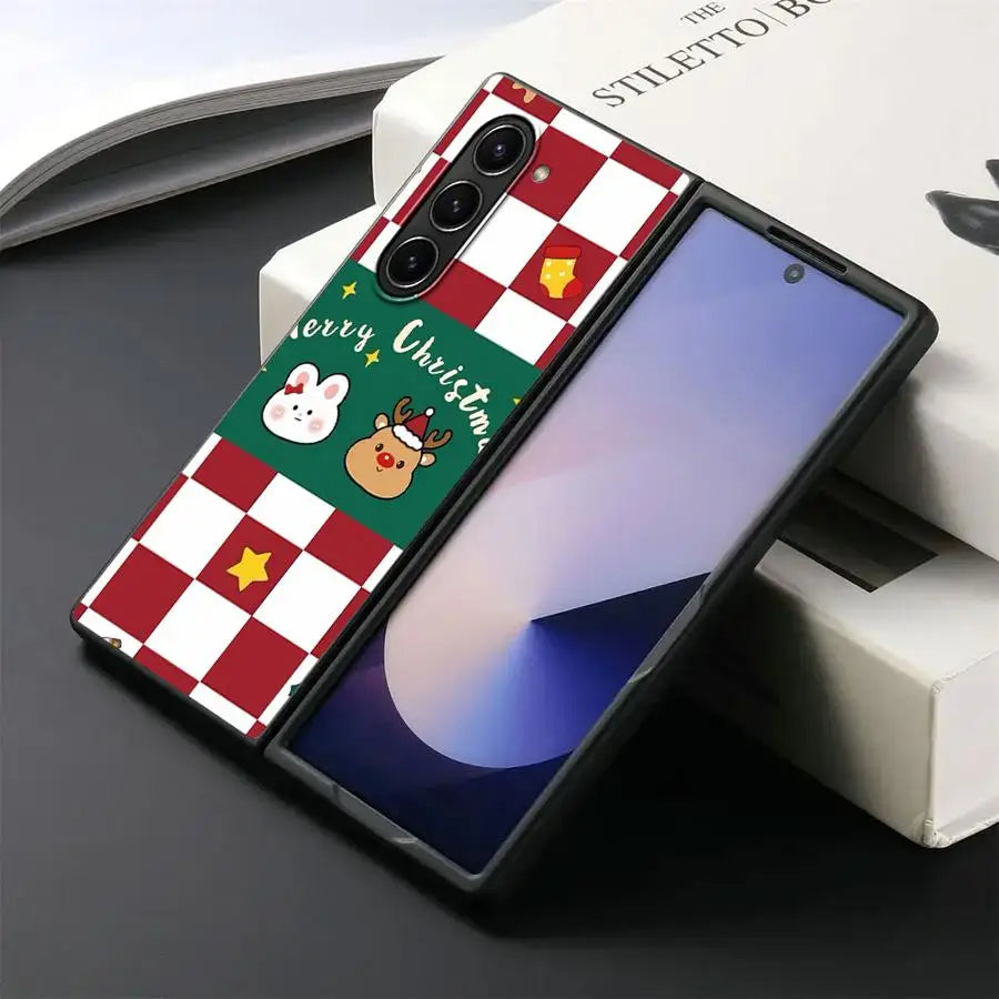 Back Phone Cover Case for Samsung Galaxy ZFold3 ZFold6 ZFold5 Z Fold 7 6 5 4 3 ZFold7 ZFold4 Christmas Cartoon Rabbit