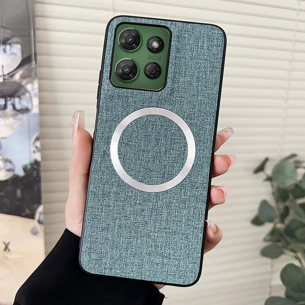 Magsafe Magnetic Plain Leather Case For Moto G 2024 G Power 2025 Motorola G Stylus 2024 G Play Cloth Wireless Charging Cover