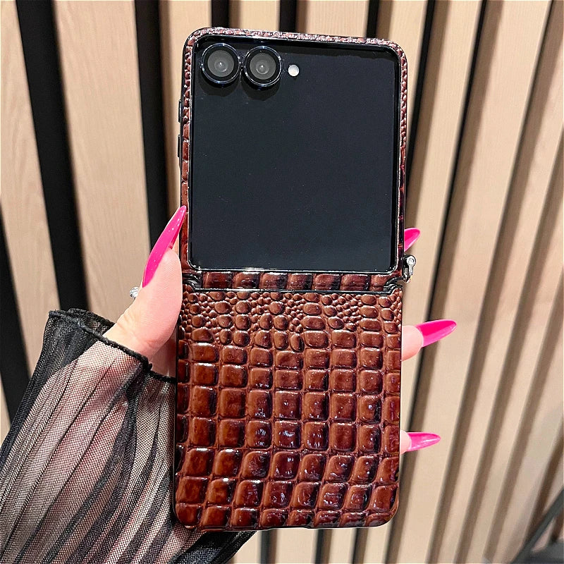 Luxury Crocodile Leather Case for Samsung Galaxy Z Flip 8 7 6 5 4 3 5G ZFlip7 FE ZFlip8 Alligator Pattern Shockproof Cover Funda