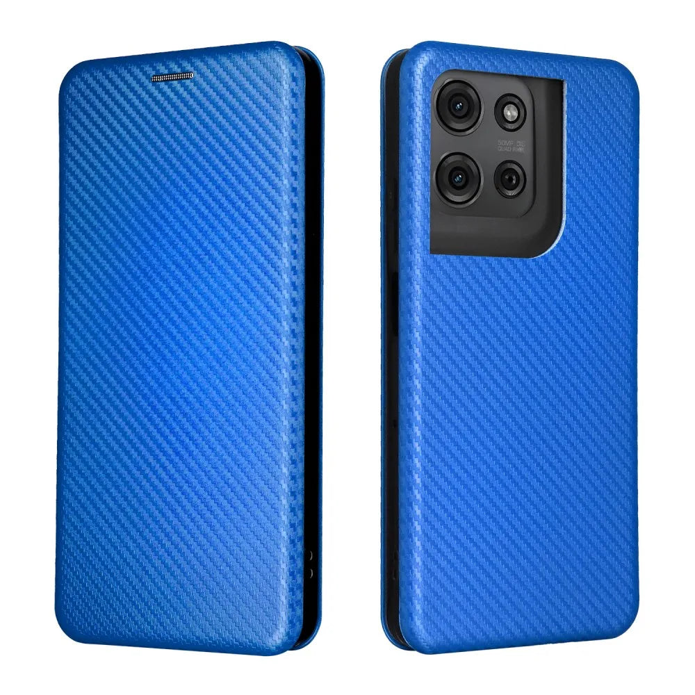 Magnetic Close Carbon fiber Flip Cover Leather Wallet Book Case For Motorola Moto Edge 50 40 30 20 Ultra Pro Fusion Neo