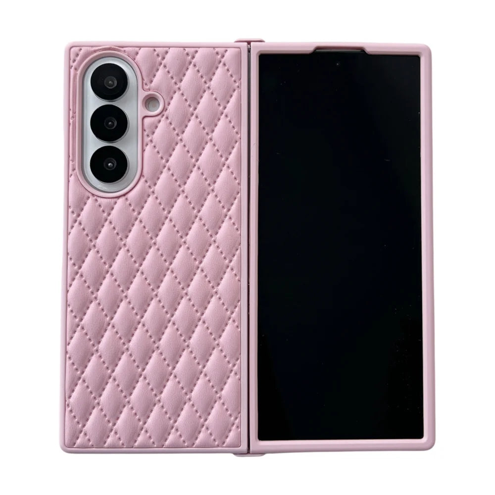 Fashion Diamond Texture PU Leather Phone Case for Samsung Galaxy Z Fold 7 6 5 4 3 5G Shockproof ZFold7 fold6 Cover Shell