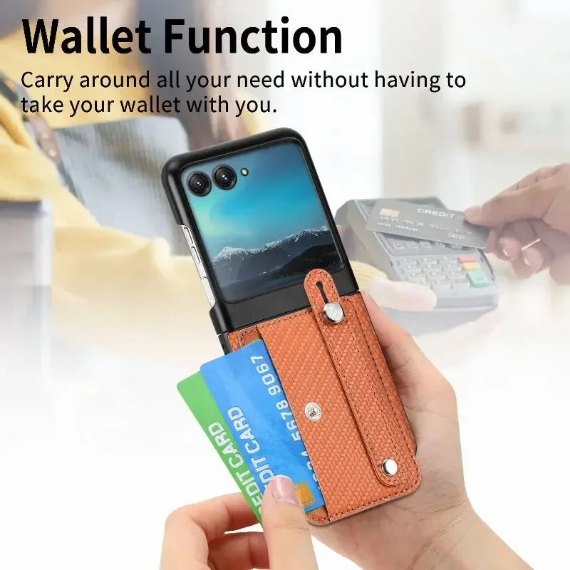 Solid Color Wrist Strap Phone Case For Motorola Razr 50 40 Ultra Moto Razr40+ Plus 2023 Folding Wallet Card Slot Leather Cover