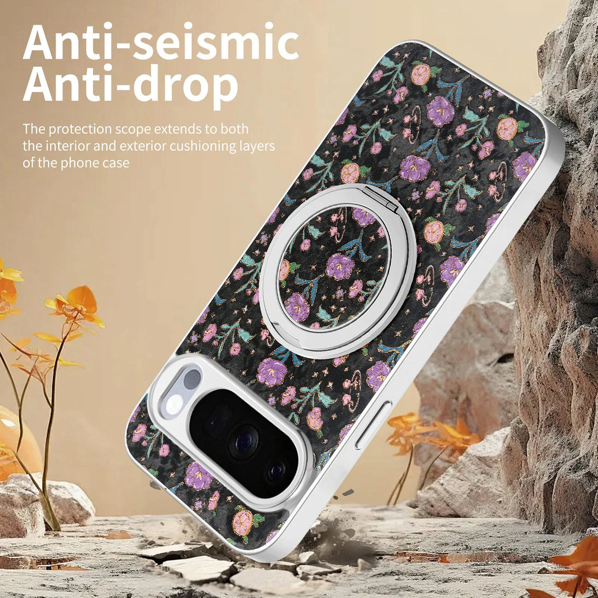 360 Rotating Magnetic Bracket Plant Flower Leather Phone Case for For Google Pixel 11 PRO/PRO-XL/10/9 A PRO XL Kickstand Cover
