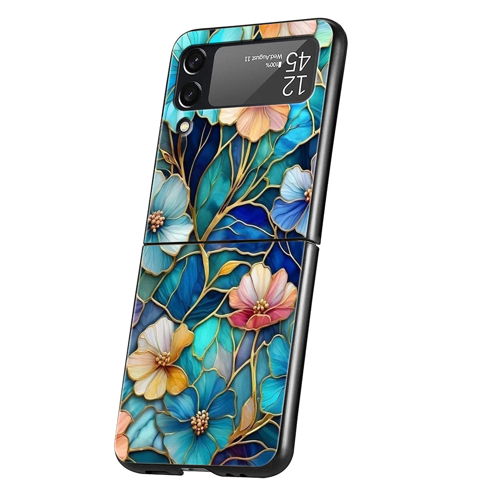 Flower marble Geometry Phone Case For Samsung Galaxy Z Flip 3 4 5 6 7 Hard Folding PC For Samsung Z Flip3 Flip4 Flip5 Cover