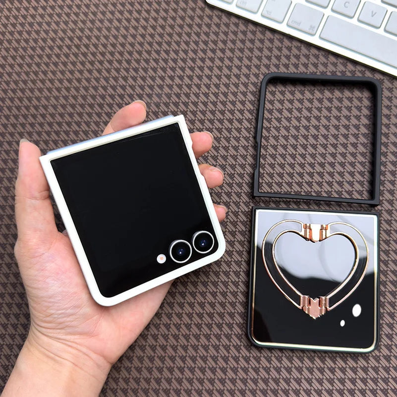 Acrylic Love Bracket Finger Ring Holder Phone Case For Samsung Galaxy Z Flip 7 flip7 Slim Protection Cover