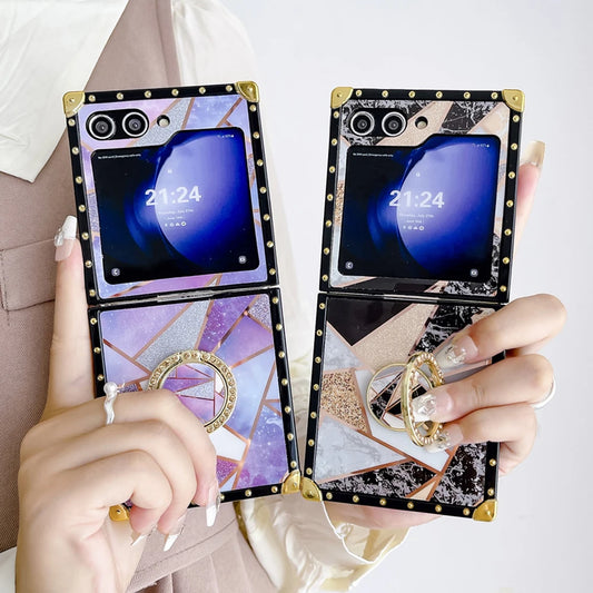 Luxury Glitter Shockproof Geometric Pattern Retro Women Phone Case for Samsung Galaxy Z Flip 7 Flip 6 Z Flip 5 Flip 4 Flip 3