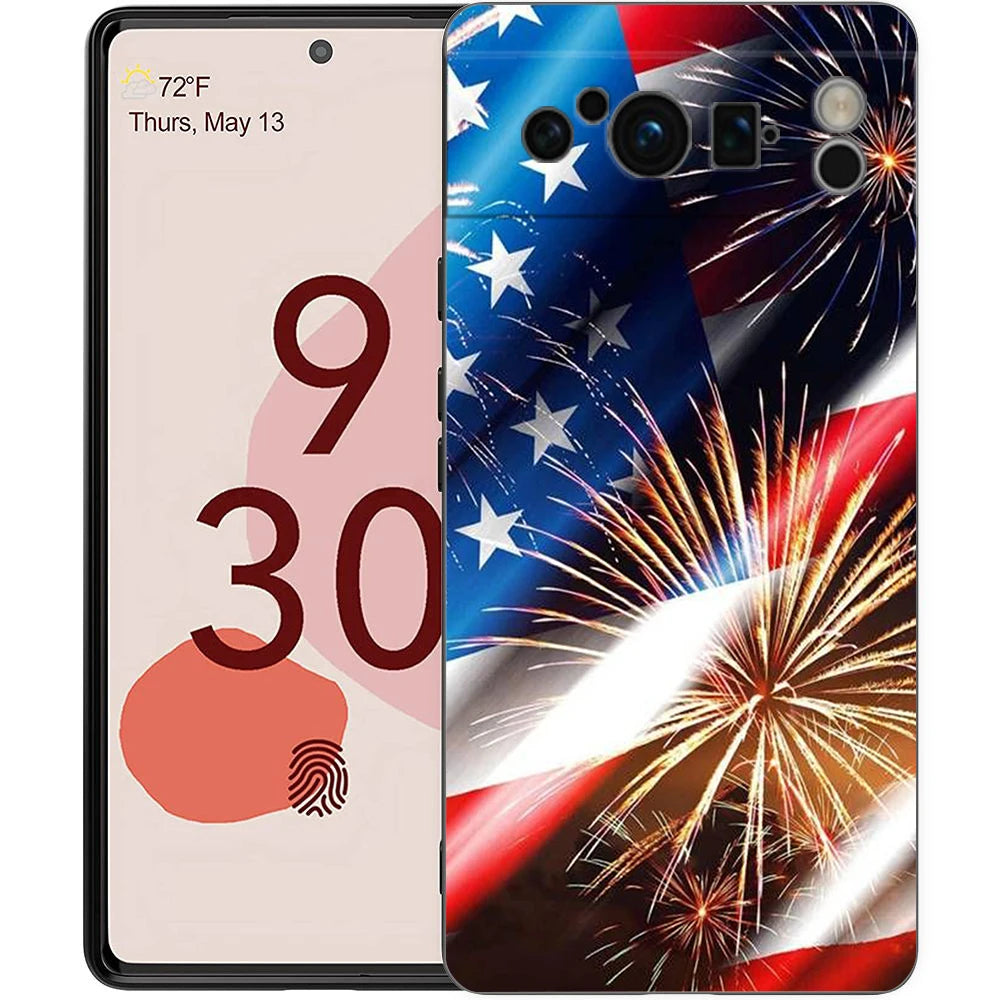 Phone Case Cover for Google Pixel 9 8 7 6 9A 8A 7A 6A Pro 10 9 Pro XL Soft TPU Shockproof Shell Capa American United States Flag
