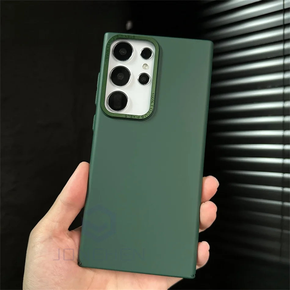 Slim Solid Color Skin Friendly Matte PC Case For Samsung Galaxy S24 S23 Ultra S22 Plus Luxury Alloy Len Hard Shockproof PC Cover
