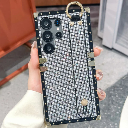 Plating Bling Glitter Wristband Case For Samsung Galaxy S20 S21 S23 FE S22 S24 S25 Plus Note 20 Ultra A06 A16 A26 A36 A55 5G