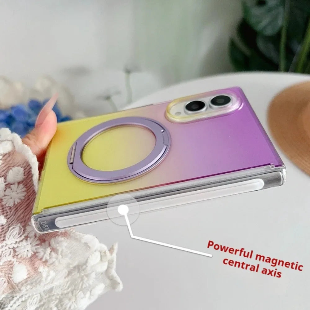 Colorful Gradient 360° Rotating Bracket for Magsafe Case for Samsung Galaxy Z Fold 8 Wide Fold8 Magnetic Hinge Translucent Cover