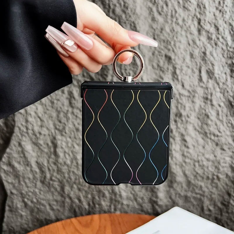 Luxury Wave Pattern Ring Phone Case For Motorola Razr 60 50 40 Ultra 50Ultra 3-piece Set Wavy Line Hinge Anti-Scratch Back Cover