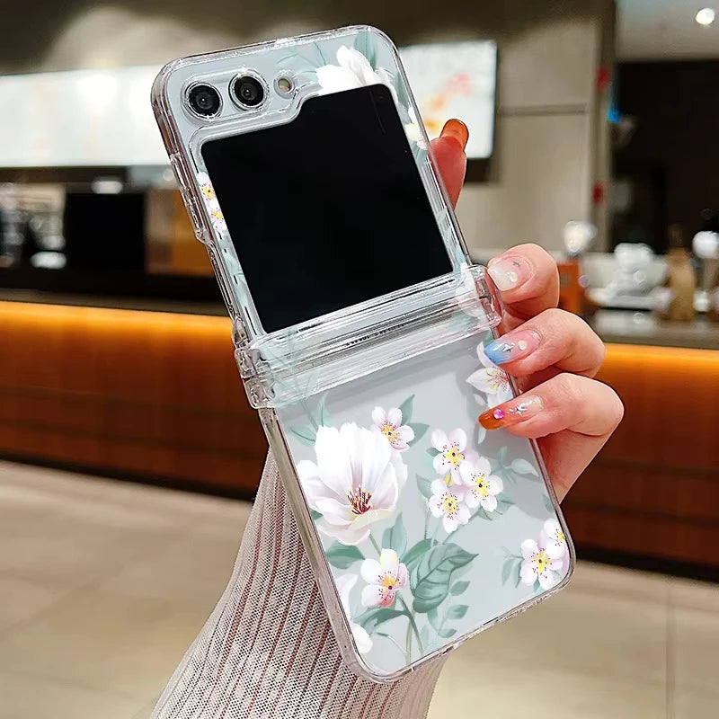 Flowers Pattern Clear Case For Samsung Galaxy Z Flip 7 FE 6 5 4 5G Folding Soft TPU Phone Cover For Samsung Z Flip5 Flip6 Flip7