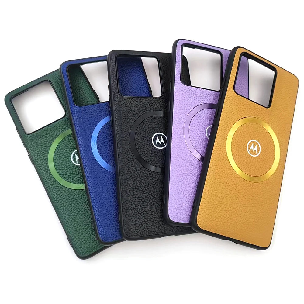 Litchi Texture Leather Magnetic Case For Motorola Edge 50Neo 60 Fusion G86 G85 G56 G55 G45 G35 For Magsafe Wireless Charge Cover
