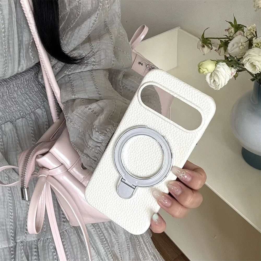 Luxury Fold Stand Lychee Pattern Leather Magnetic Case For Google Pixel 9 9A 10 Pro XL 8 8A Solid Color Shockproof Back Cover