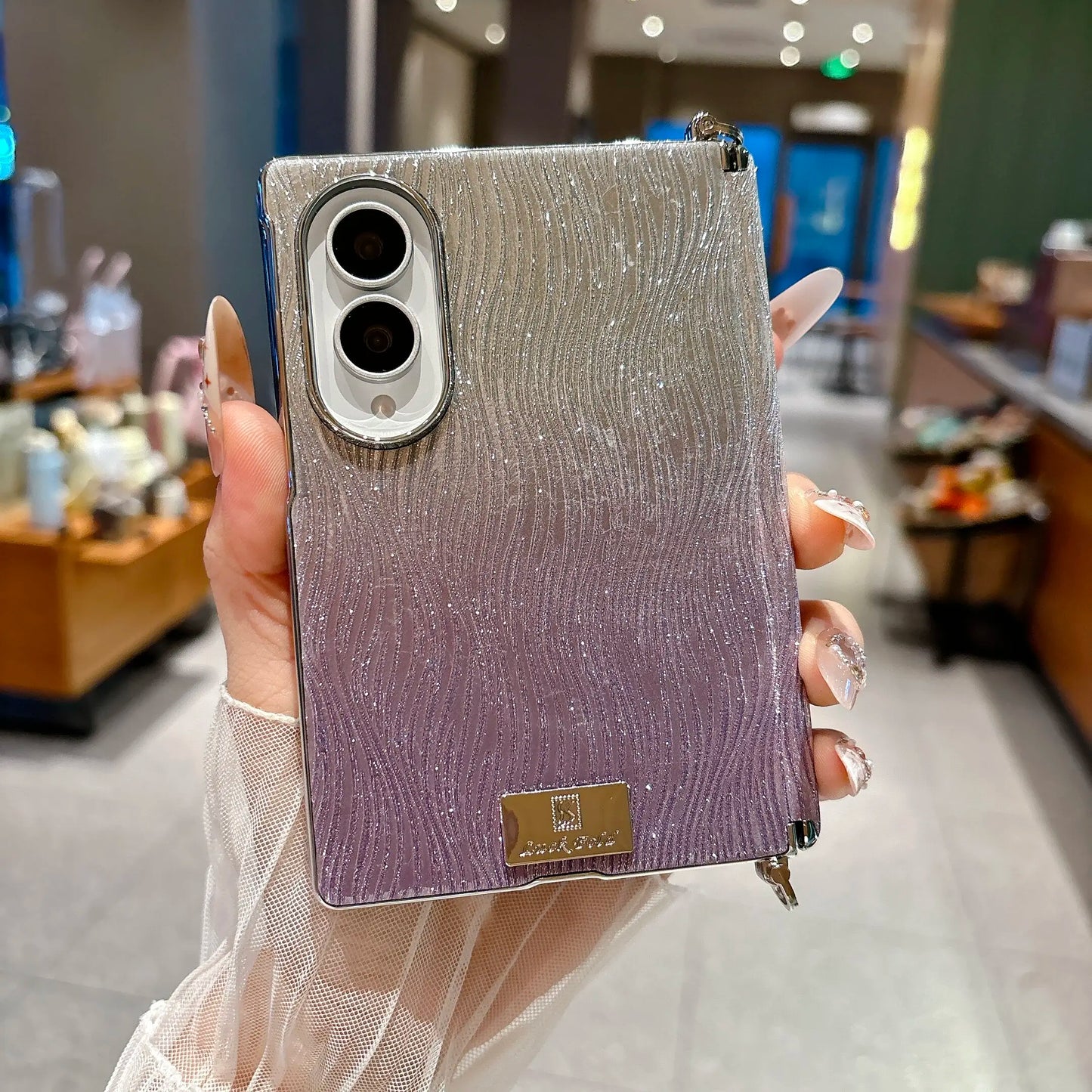 Glitter Wave Pattern Gradient Case for Samsung Galaxy Z Fold 8 Wide Fold8  Glossy Electroplating Water Ripple Shockproof Cover