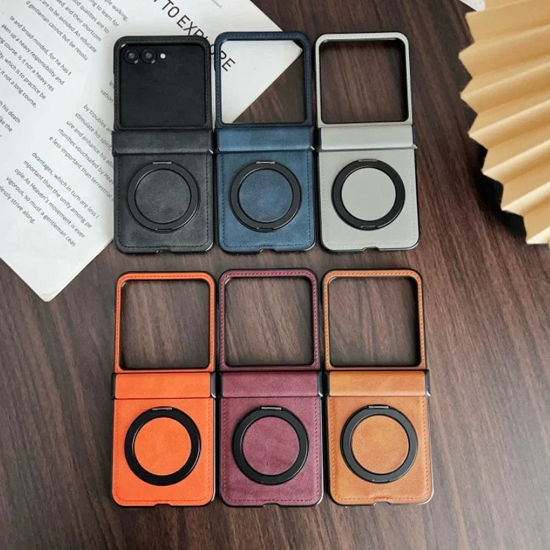 For Magsafe Holder Phone Case For Motorola Razr 60 50 Ultra Leather Hinger Protective Cover For Motorola Razr 40 Ultra Funda