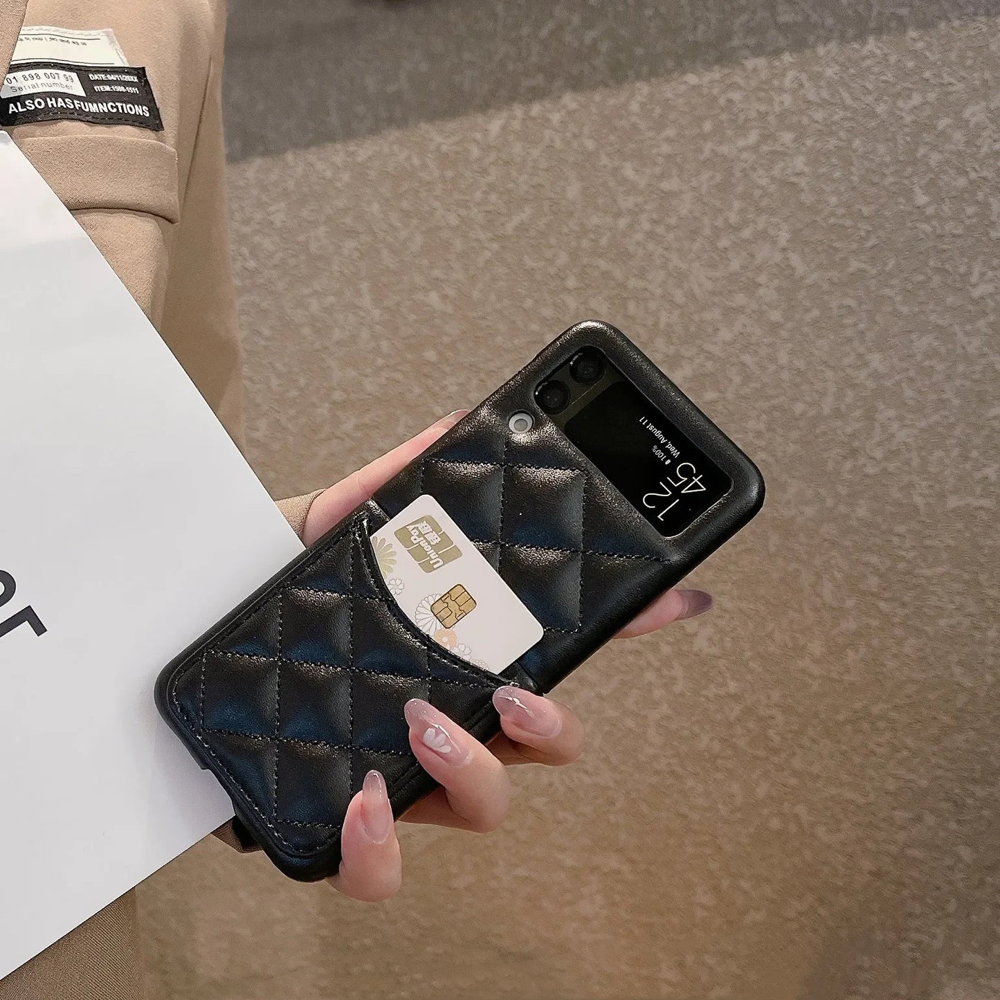 Luxury Leather Cover For Samsung Galaxy Z Flip 3 4 5 6 Flip5 Flip6 5G Rhombus Lattice Card Slot Holder Bag Wallet Phone Case