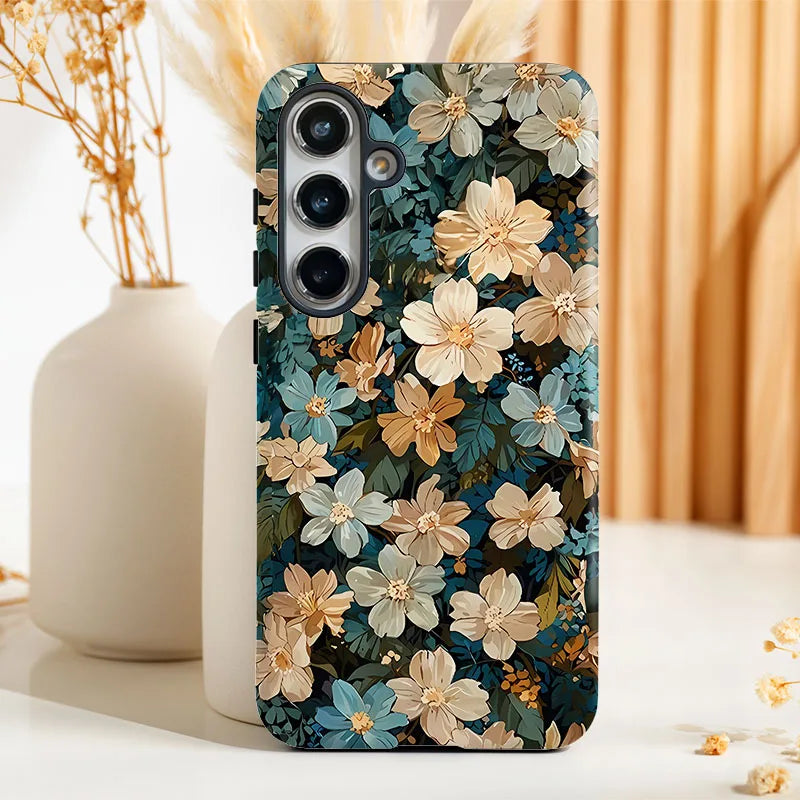 Retro Flower 2 IN 1 Film shell Phone Case For Samsung S25 S24 S23 S22 S21 Plus Ultra S25 Edge S20 FE A56 A16 15 26 36 Cover