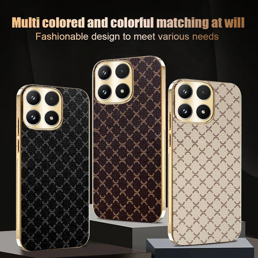 Retro Grid Pattern Gold Plating Frame Hard Cover Leather Phone Case for Motorola Moto Edge 50 Fusion Edge 60 PRO 60 Neo G96 G86