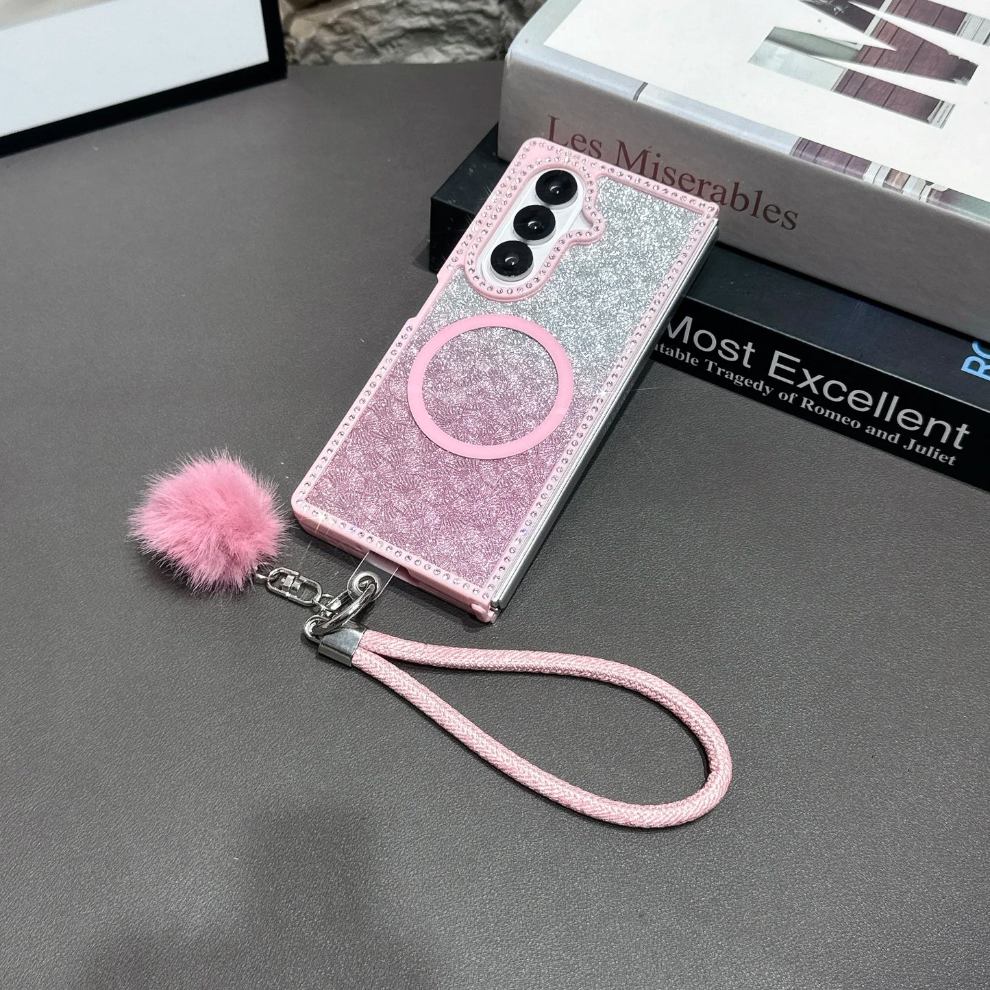 For Samsung Galaxy Z Fold 7 6 5 4 3 For Magsafe Case Bling Glitter Transparent Bracelet Folding Protection Hard Back Cover Funda