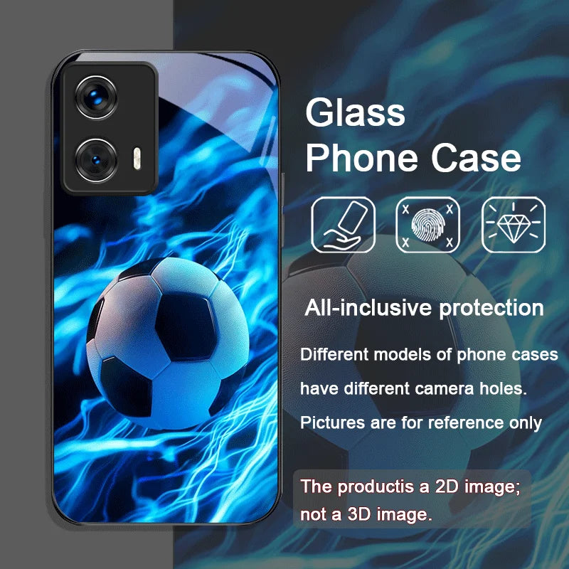 Creative Football Printed Pattern Tempered Glass Phone Case for Motorola Moto Edge 50 Fusion 40 Neo 30 Pro G85 G84 G54 G24 Cover