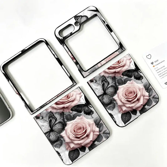 Monochrome Butterfly Rose Back Phone Cover Luxury Funda Case for Motorola Razr 70 50 50/60 60 Ultra 70 Plus
