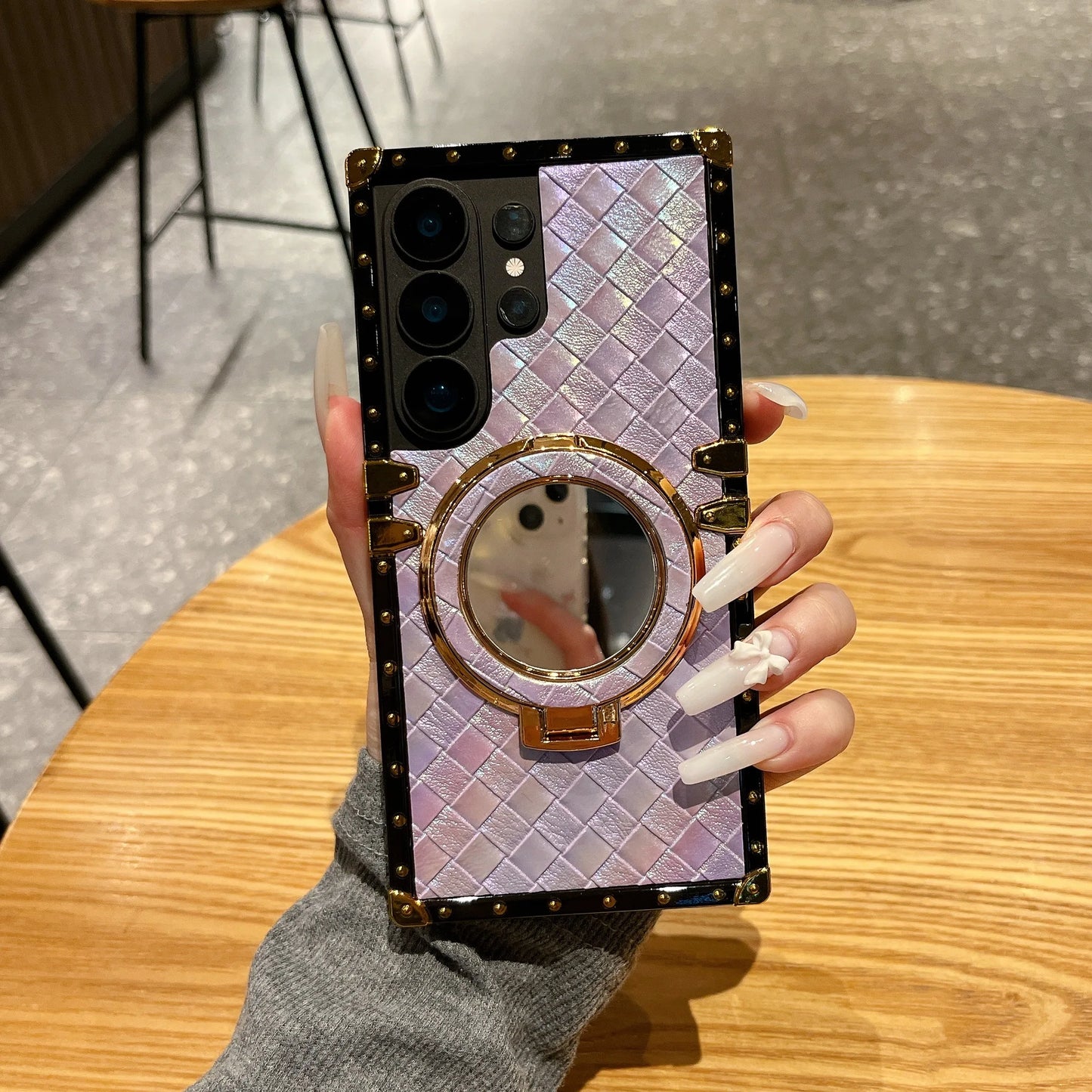 High-End Braided Makeup Mirror Stand Phone Case for Samsung S26+ S25 S24 S23 S22 Ultra Protective Cover