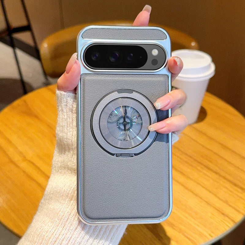 For Google Pixel 8 9 10 Pro XL 9A Magnetic rotatable  Kickstand Gear relieve stress Hybrid TPU+PC PU Leather Luxury Back Case